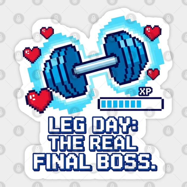 Leg Day – The Real Final Boss Retro Pixel Sticker by Stylecombinator